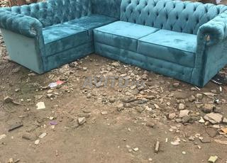 canapé d'angle bleu turquoise