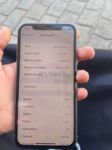 iphone X 64go 82 f batterie kayna mofahama