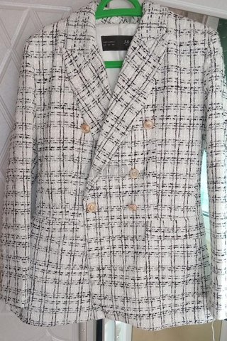 veste blazer femme blanc texturé rayé noir