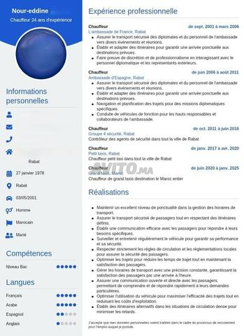 chauffeur 24 ans d'expérience permis B et Taxis 