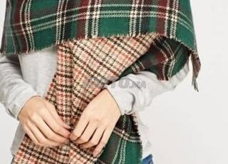 Châle double face en vert et beige