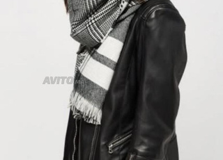 Châle écossais double face en blanc noir