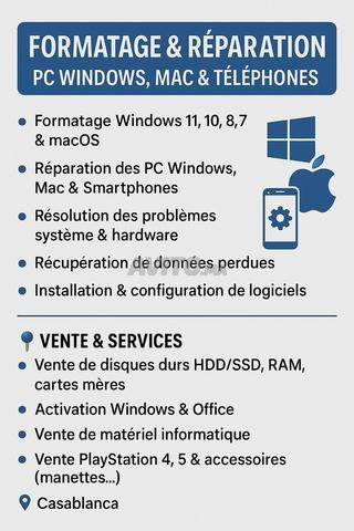 Formatage & Réparation PC, Mac & Téléphones