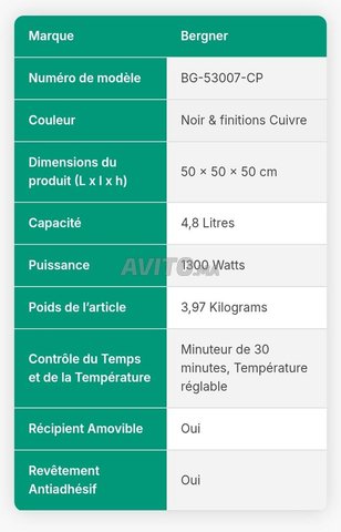 Air frayer Bergner  4.8L en très bon état  