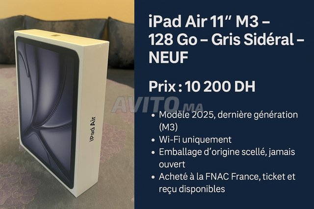 iPad Air 11″ M3 (2025) – 128 Go – Gris Sidéral