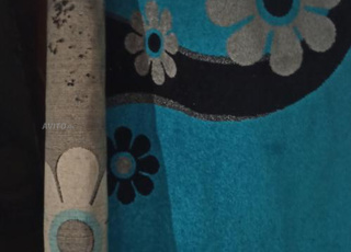 tapis 3m/2m pour salon bleu fleur gris et noire