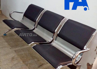 Banquette 3 places d'accueil en inox et cuir