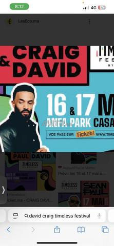  1 Billet festival timeless Craig David le 16 mai