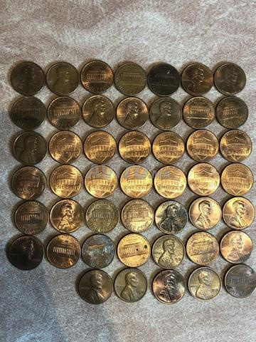 47 pièces de 1 cent USA (8 avec erreurs)