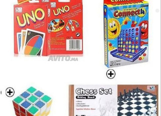 باك 4 ألعاب عائلية. أونو، قوة 4، شطرنج، مكعب سحري