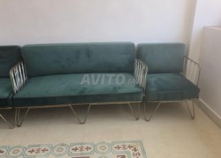 magnifique banquette verte avec deux fauteuils