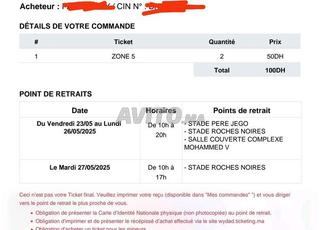 2 tickets zone 5 match WAC Vs Séville 