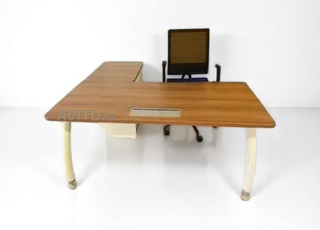 Bureau angle avec caisson rangement ton bois