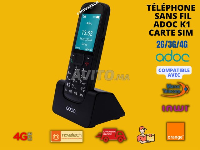 Téléphone sans fil ADOC K1 Carte Sim 2G/3G/4G 