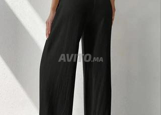  Pantalon en lin large noir  – Taille élastique