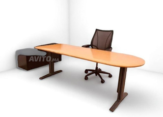 Bureau droit bois brut arrondit 200cm
