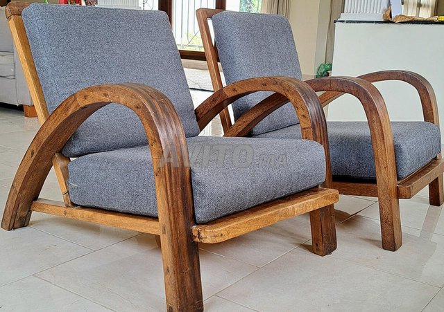 2 fauteuils bois anciens, coussins & housses neufs