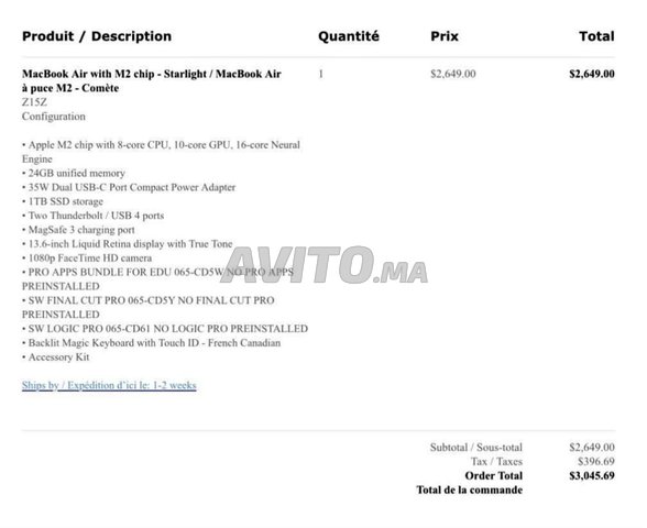 macbook air m2 24 GB 1T Ssd