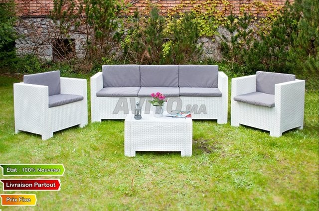 Salon De Jardin 5 Places Avec Table Base - Blanc