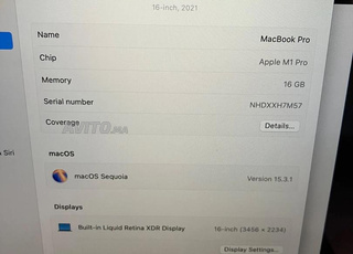 MacBook pro M1 pro 16 inch 16gb ram 512ssd 