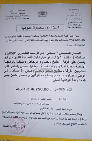 سمسرة علنية يوم19/08/2025 بالمحكمة الابتدائية أسفي - 2