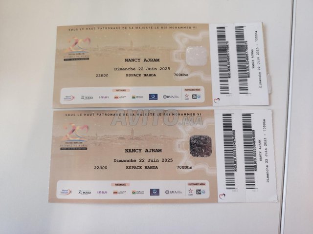 Vente 02 tickets mawazine Nancy Ajram à 950 dh