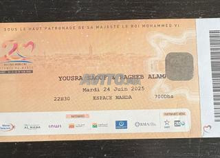 2Tickets Gold mawazine RAGHEB ALAMA -Yousra AOUF 