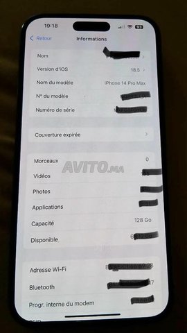 Vends téléphone Iphone 14 pro Max 128G E-SIM