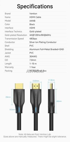 Câble Vention HDMI 2.1  8k 4k