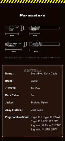 Cable Awei 65w