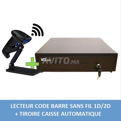 Lecteur code barres sans fil 1D/2D . Tiroir Caisse