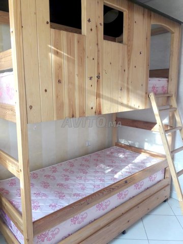 Lit superposé en bois pour enfants avec 2 matelas