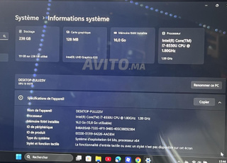 Dell xps 9370 i7 8éme génération 16g ram 256ssd