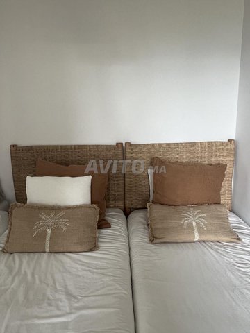 2 Tête de lit individuel en bois et fibre nat