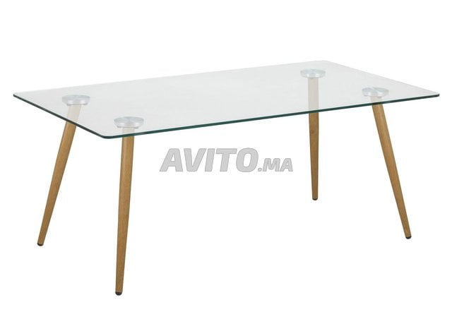 Table vitre trompée 4 chaises bleus denin 