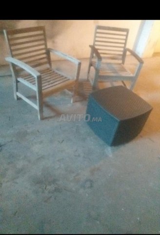 2 chaises bois teck avec table