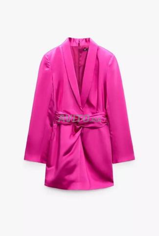ZARA Robe satin blazer Rose Fushia taille L - 2