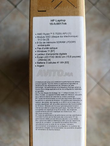 pc HP processeur AMD ram 8Go 512 ssd garantie 1 an
