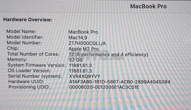 macbook pro M2 pro 32 gb ram 1to ssd 14 pouce