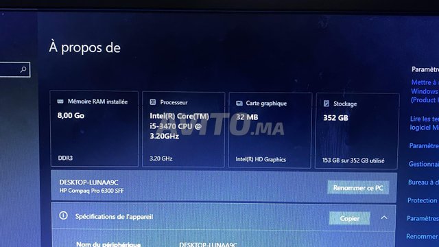 pc poste 8gb ram core i5 352gb stockage