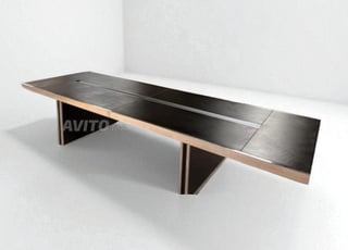 Table réunion cuir noir chromé 400x130cm
