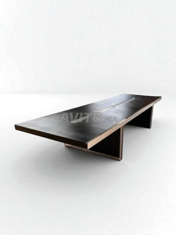Table réunion cuir noir chromé 400x130cm