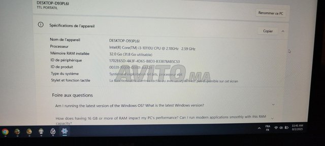 pc portable importé de l'espagne 32go ram