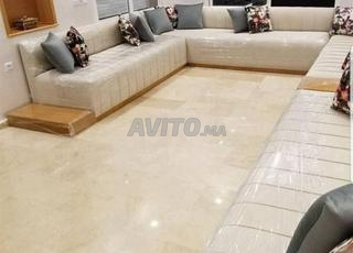 Canapé d’angle en cuir beige