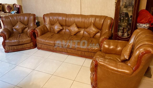 3 Fauteuils en semi-cuir, marron