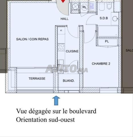 Appartement plein sud à louer 55 m² à Casablanca