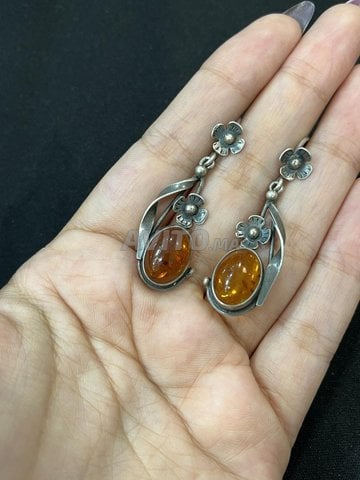 Boucles d’oreilles en argent et Ambre naturel 😍