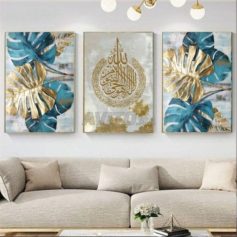 tableau aya korssi plume bleu dore 130/70 cm