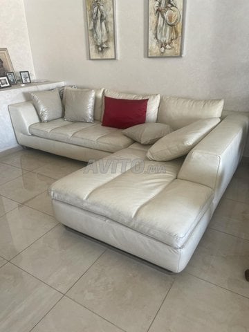 Salon cuir plein fleur en L , importation