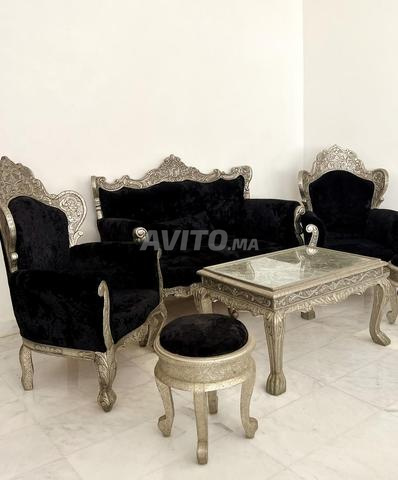 Salon d’antiquité indien noir en feuille d’argent 